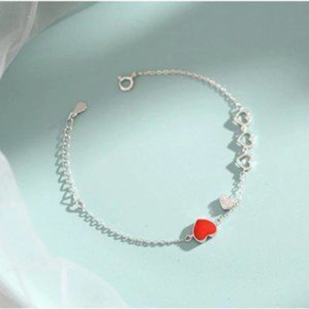 NEW 925 Sterling Silver Diamond Heart Bracelet D